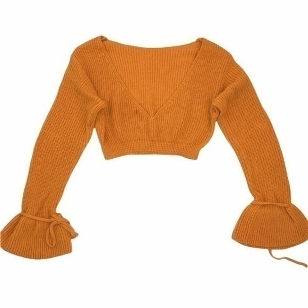 U Neck Yellow Cropped Sweater - Picture 3 of 10